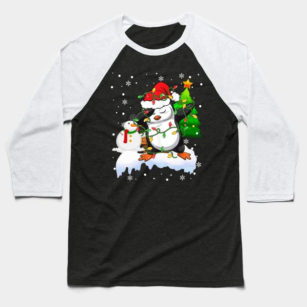 Santa Christmas Dabbing Through The Snow Dabbing Penguin Snowman Baseball T-Shirt by springins